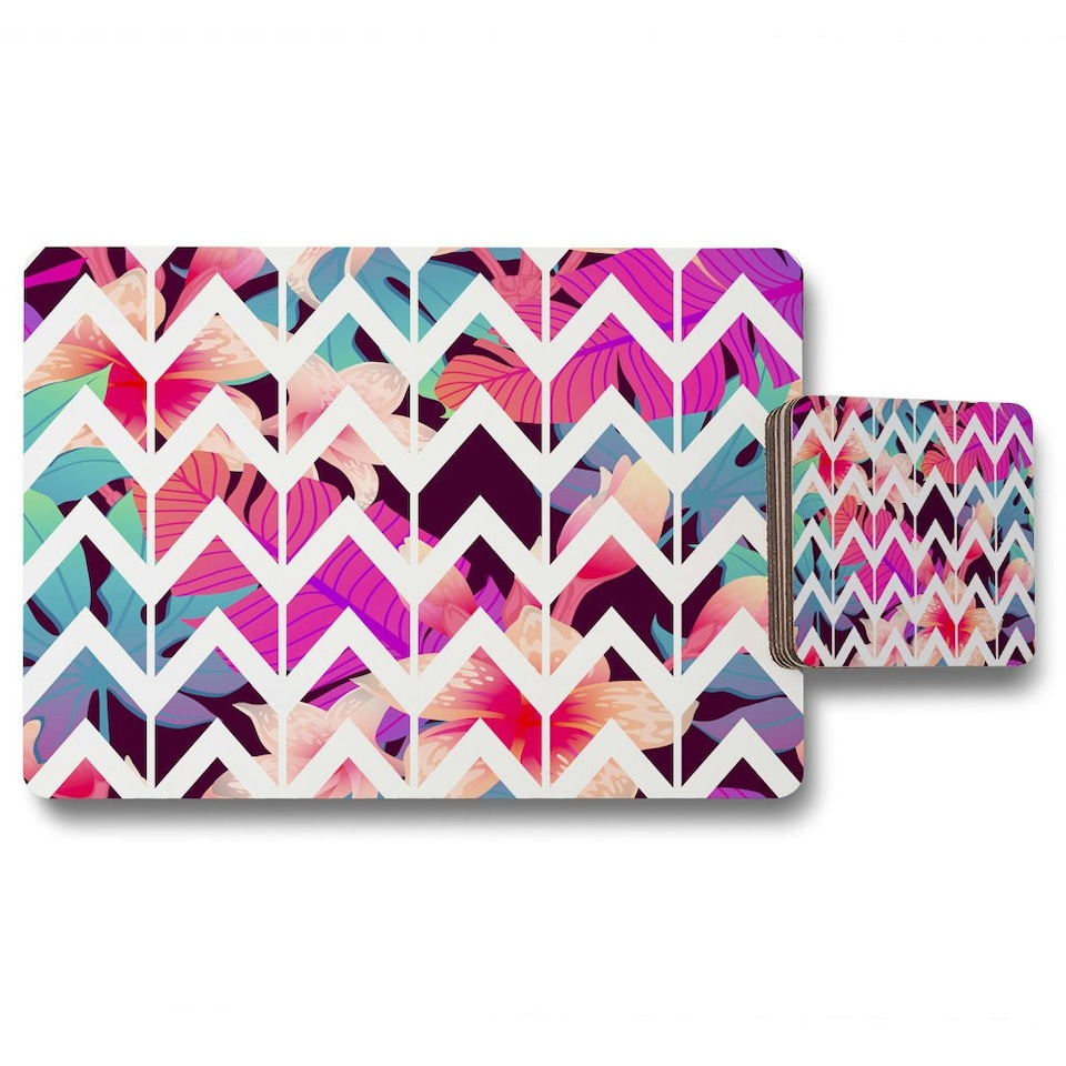 image 1 of Tropical Geometric Zig Zags (Placemat & Coaster Set)