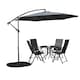 image 1 of Outdoor 4 Person Round Glass Top Garden Dining Table Chairs With Grey Banana Parasol and Base