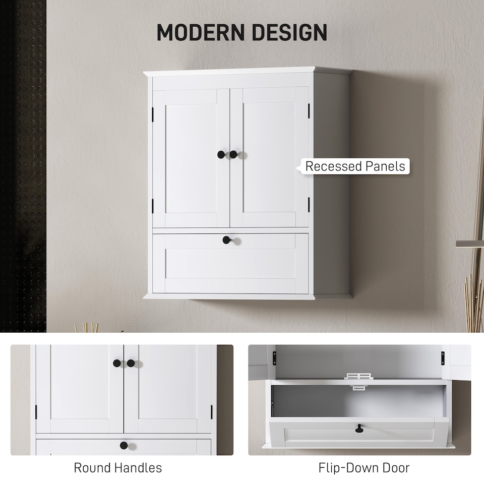 image 1 of HOMCOM Bathroom Cabinet Wall Mounted with Adjustable Shelf, White | White