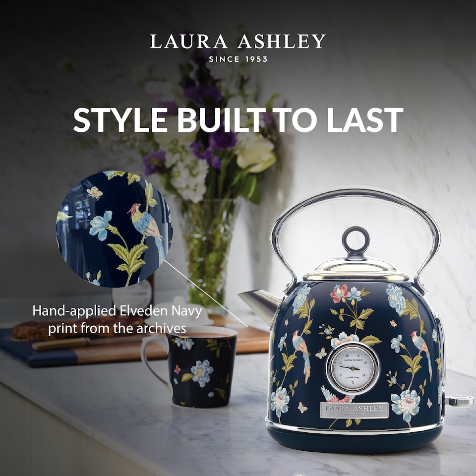 image 1 of Laura Ashley 1.7L Dome Kettle Elveden Navy BS Plug