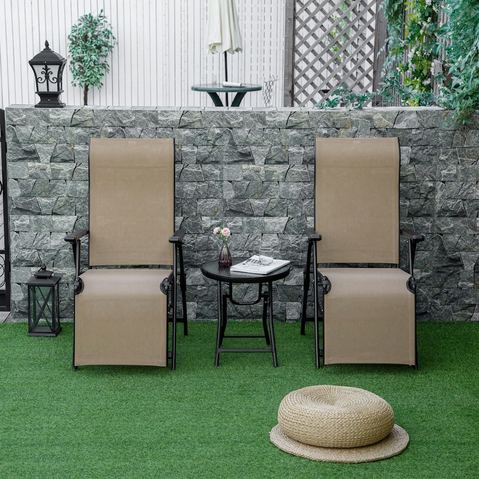 image 1 of Outsunny Outdoor Sun Recliner Loungers with Adjustable Footrest, Beige