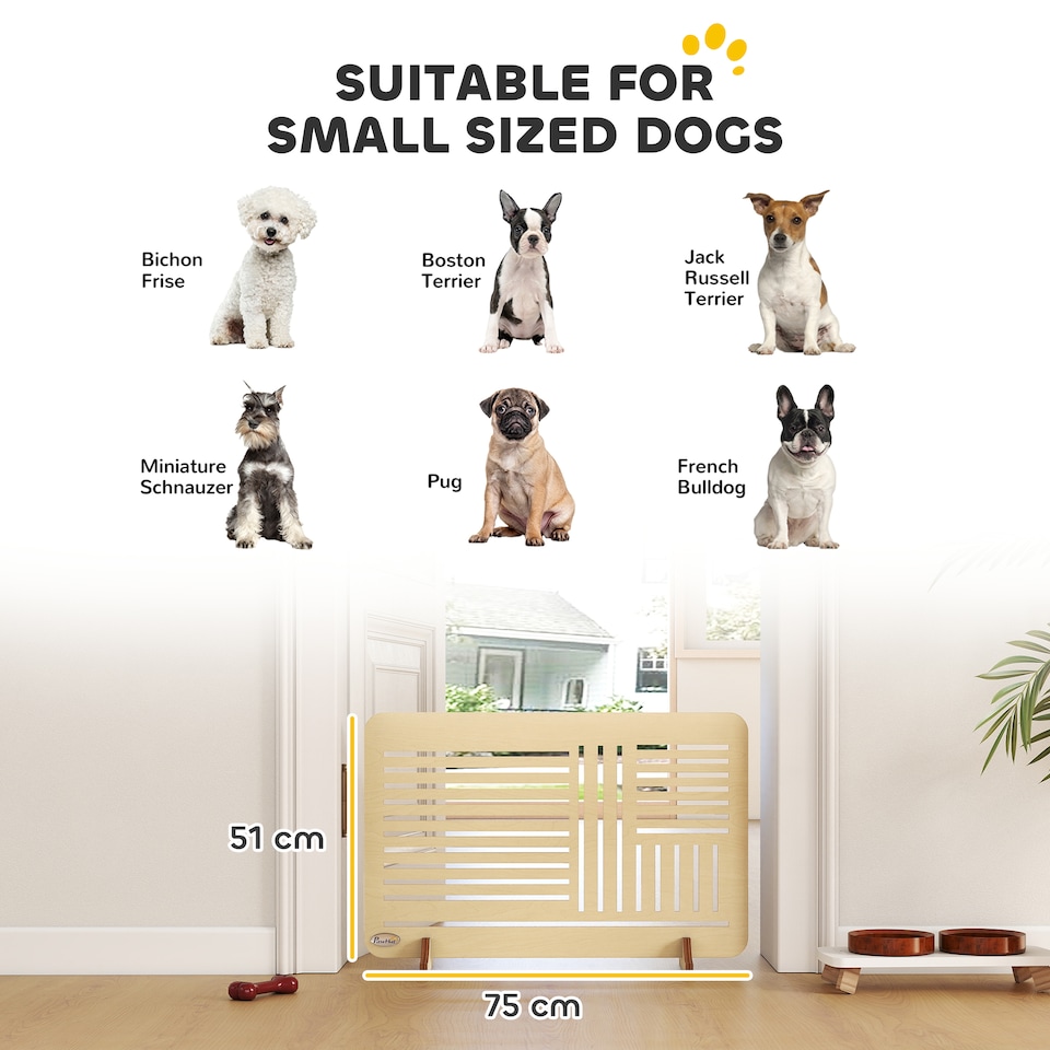 image 1 of PawHut Freestanding Pet Gate for Small Dogs, 75 x 51 cm, Natural