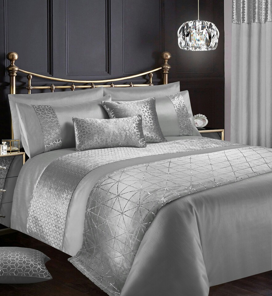 image 1 of Intimates Vera Foil Printed Duvet Cover & Pillowcase Set | Silver | Silver | Single