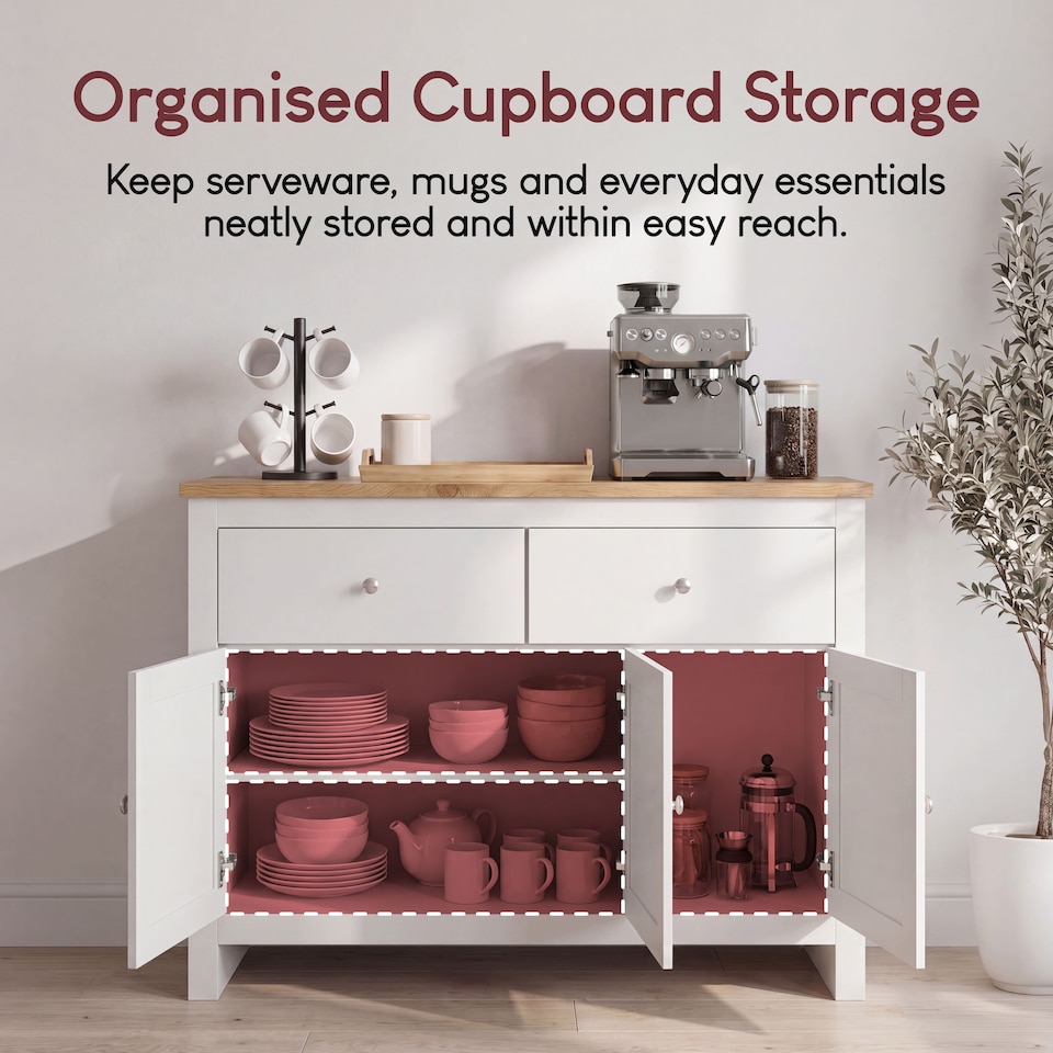 image 1 of Vida Designs Arlington 2 Drawer 3 Door Sideboard Shaker Buffet Cabinet Storage, White & Oak | White | White & Oak | 1