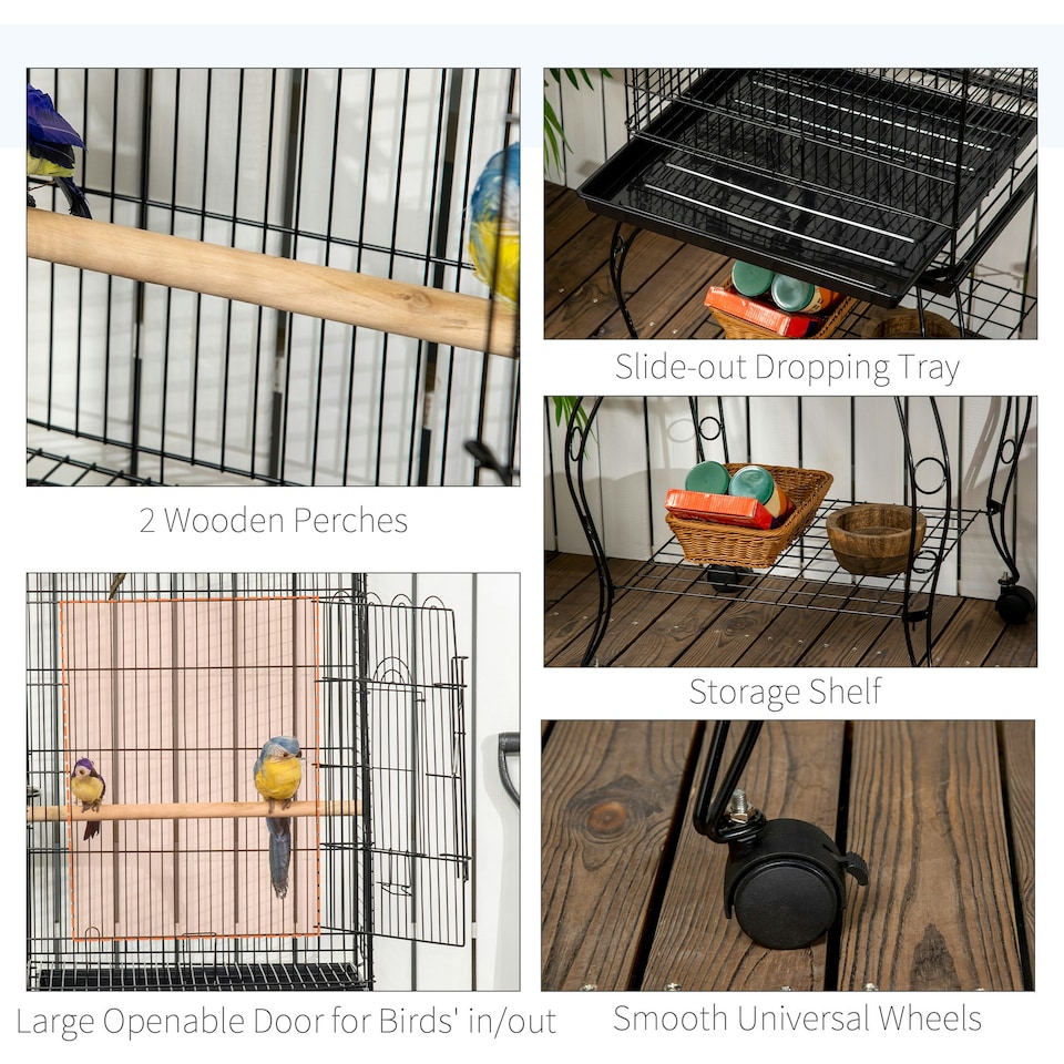 image 1 of PawHut 1.53(m) Bird Cage, Parrot Finch Macaw Conure w/ Perch, Wheels, Stand