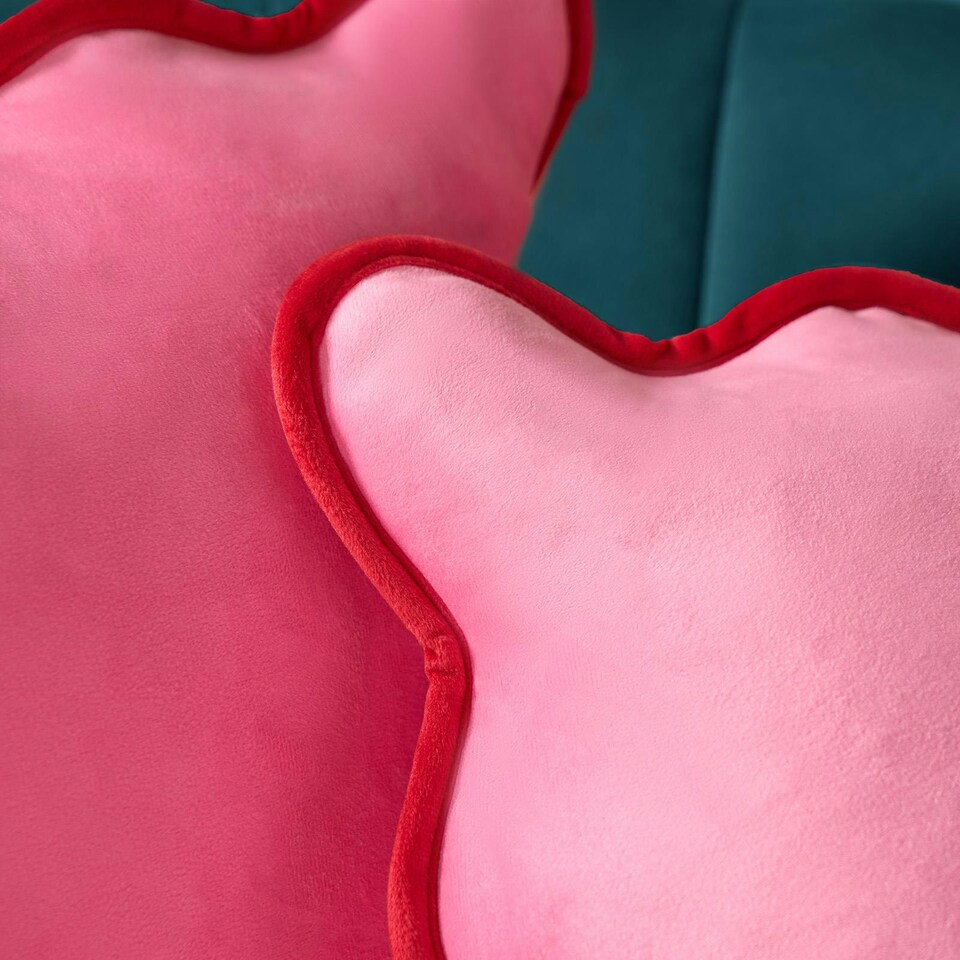 image 1 of OHS 2 x Matte Velvet Scallop Edge Cushion Covers, 45x45cm - Pink/Red