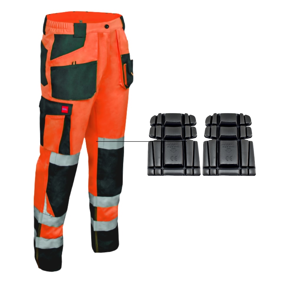 image 1 of Artmas Flash Class 2 Orange Work Trousers with 2 Knee Pads, Reflective Tape, 260gsm (44/46 Inch - 62 EU)