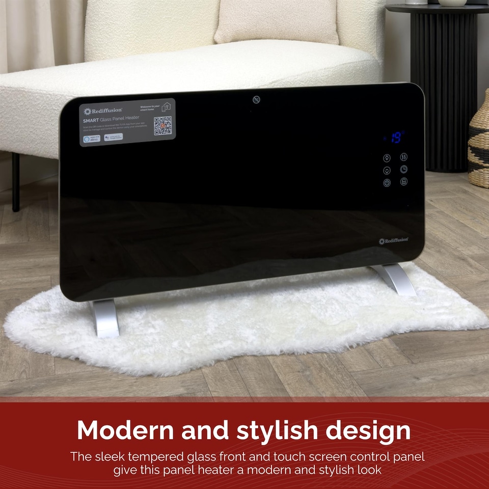 image 1 of Rediffusion Smart Glass Panel Heater 1500W Black