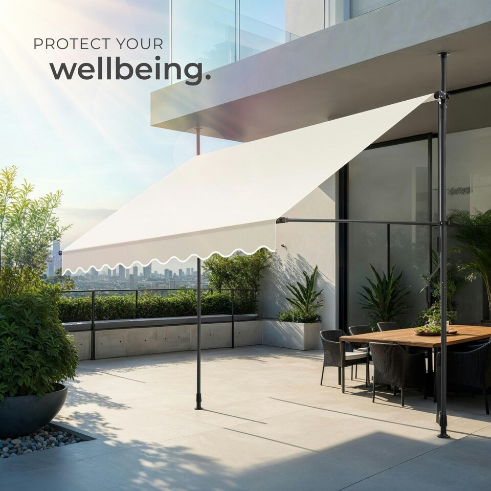 image 1 of Awning with hand crank - pressure fitted , height adjustable Cream | 180 x 250 cm
