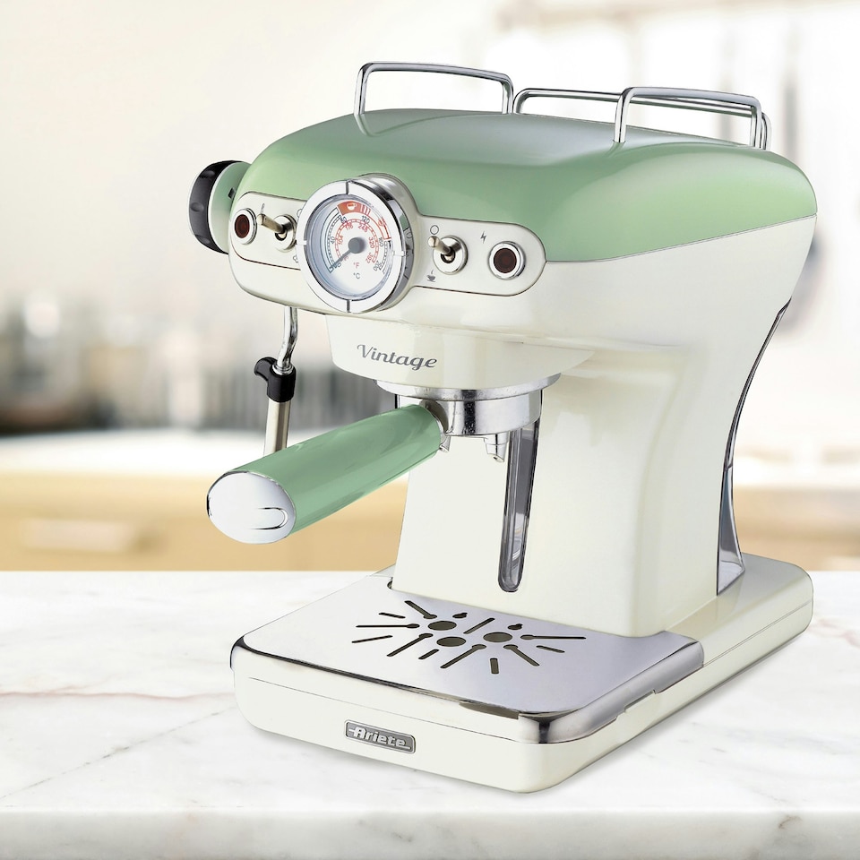image 1 of Ariete 1389/14 Vintage Retro Espresso Coffee Machine with Milk Frother, Green