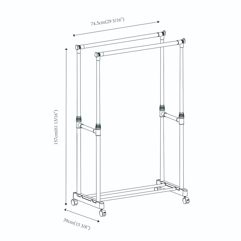 image 1 of Modern Freestanding Garment Rack with Bottom Rail Steel Tube Clothes Hanging Stand | Black | Double Rail | 1