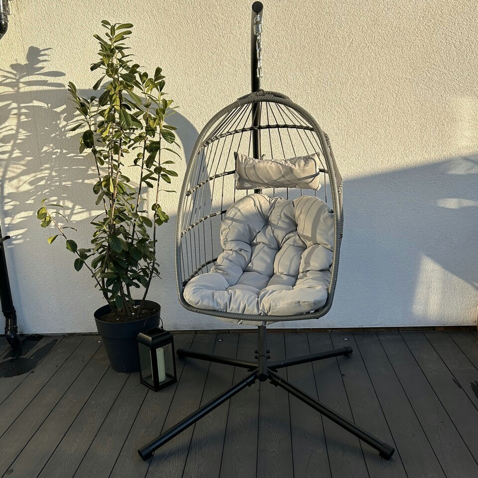 image 1 of Azura Hanging Egg Chair - Swing Pod Egg Chair - Large with deep Grey Cushions