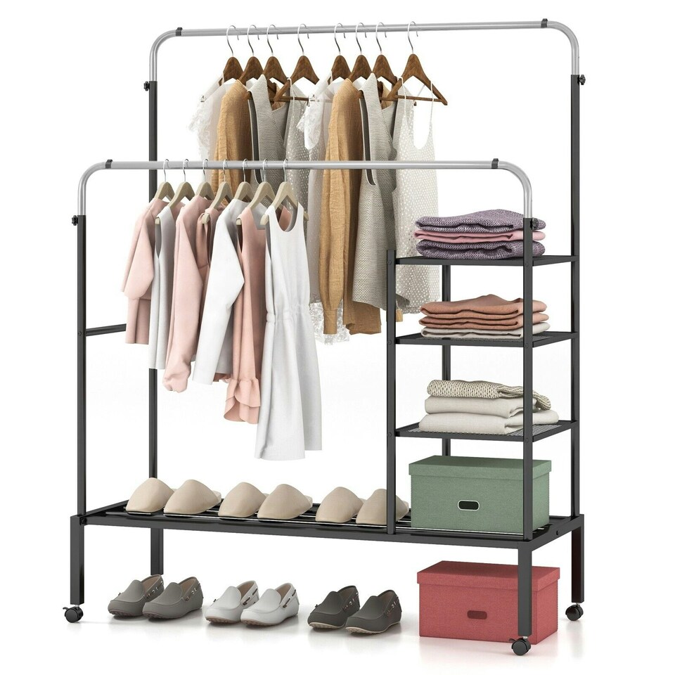 image 1 of CISTWAY Clothes Drying Rack Double Rods Garment Rack Siliver