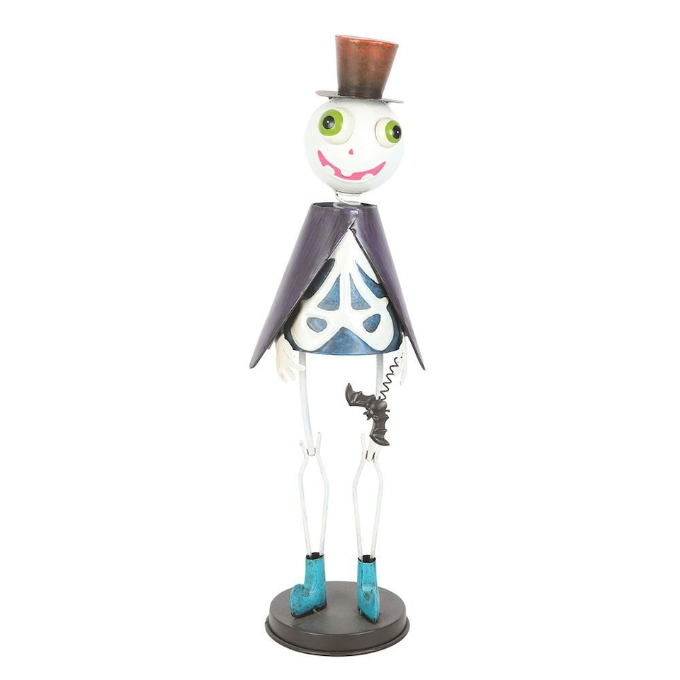 image 1 of Metal Halloween Skeleton Ornament with Top Hat