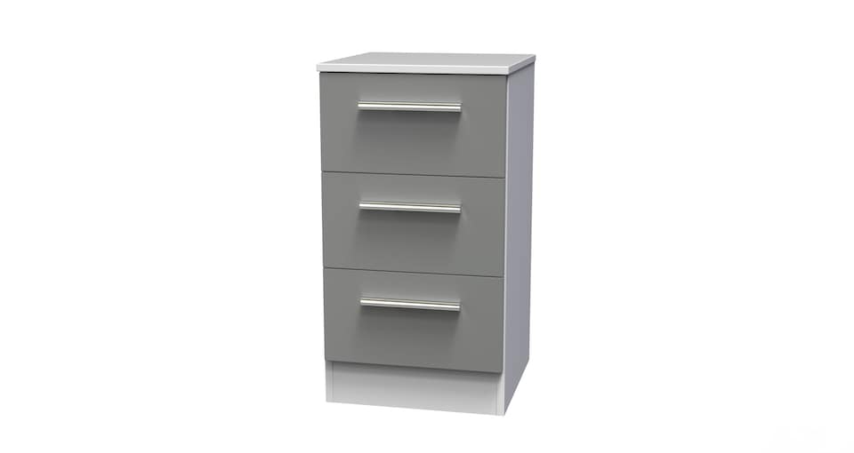 image 1 of Trent 3 Drawer Bedside Cabinet in Dusk Grey & White Matt (Ready Assembled) | Grey | Dusk Grey & White Matt