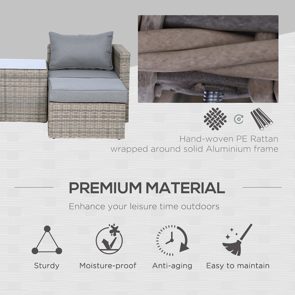 image 1 of Outsunny 5 Pcs Rattan Garden Furniture Set Single Sofa Stool Coffee Table