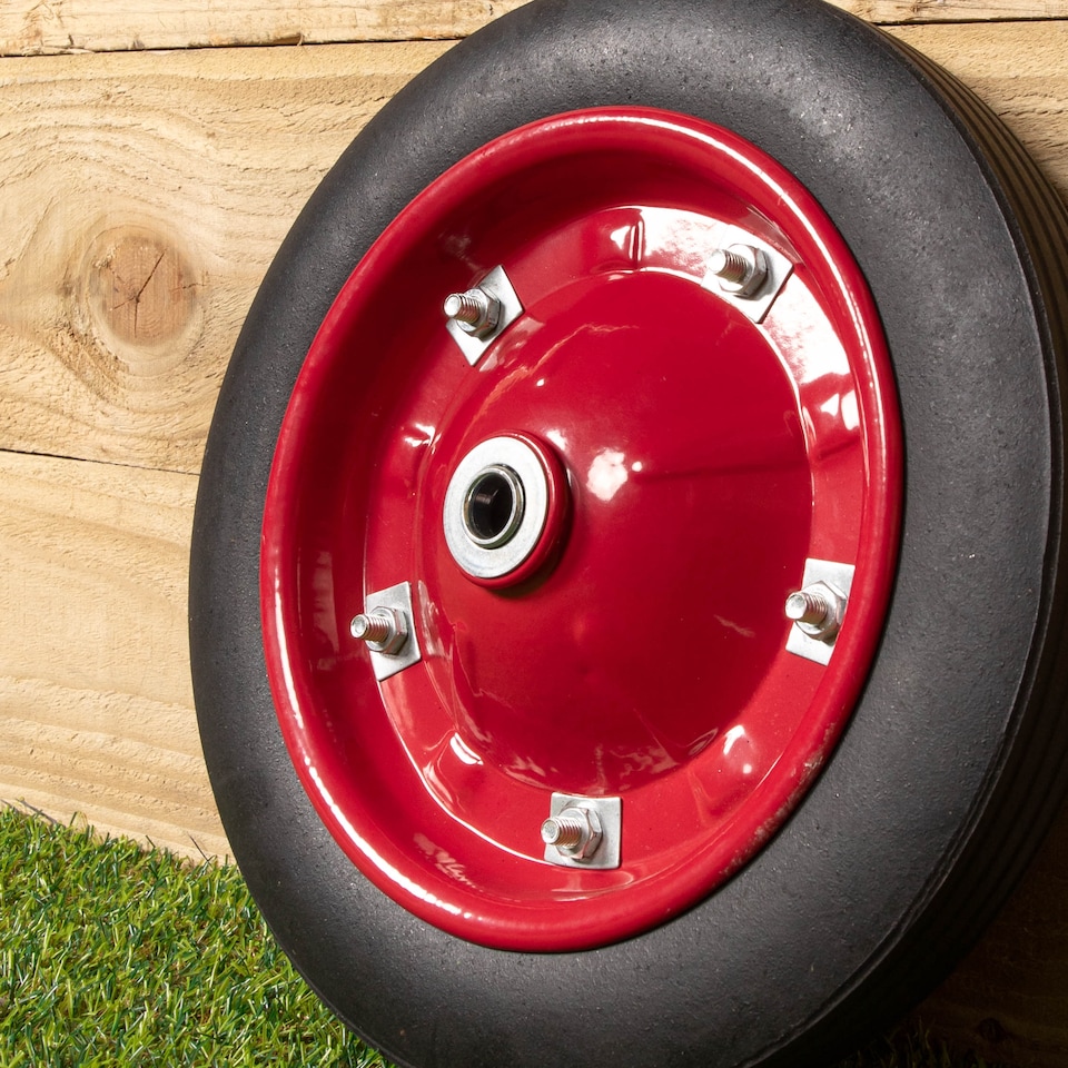 image 1 of Replacement 13" x 3" Puncture Proof / Solid Wheelbarrow Wheel With Axle