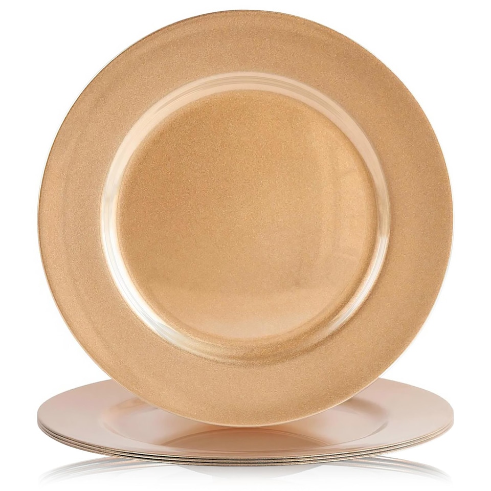image 1 of GEEZY Set of 4 Gold Charger Plates 33cm, Festive Metallic Under Plates