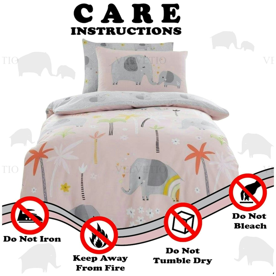 image 1 of VELVETIO Elephant Friends Duvet Cover Set Luxury Kids Reversible Beddings Pink | Double