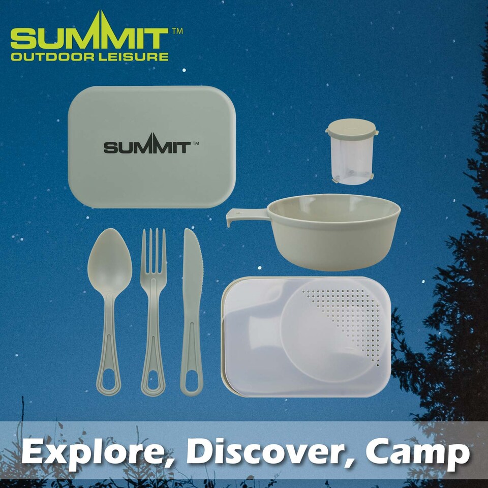 image 1 of vfm-estore Summit Mess Set Green - Cutlery, Chop Board, Spice Pot, Bowl & Mug