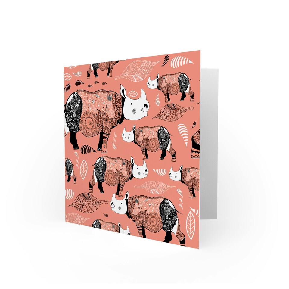 image 1 of Rhino Animal Stylized Pink Art Blank Just to Say Card