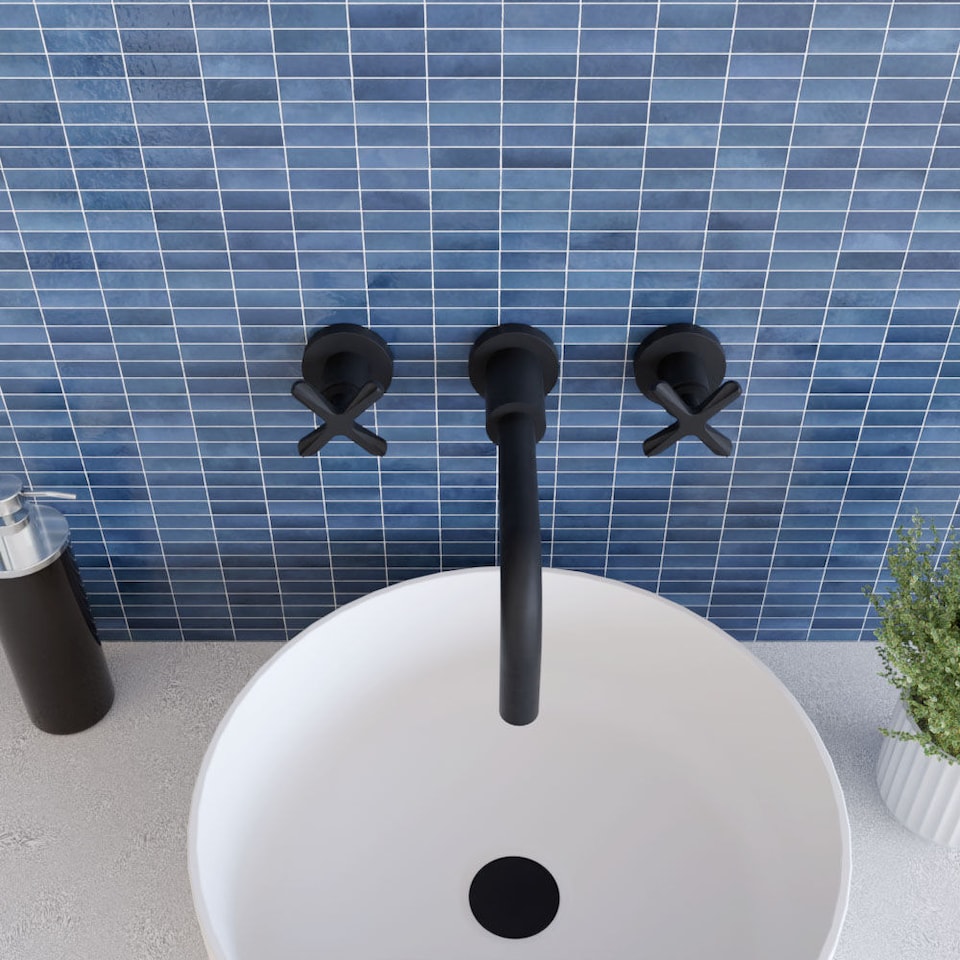 image 1 of Connect Wall Mounted 3 TH Basin Mixer Tap 2 Crosshead Handles Black | Black | Matt Black | 1