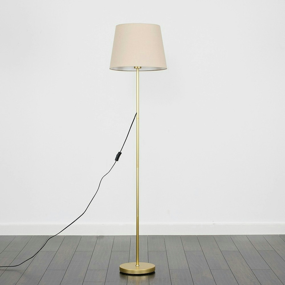 image 1 of ValueLights Charlie Gold Floor Lamp Beige Taper Shade