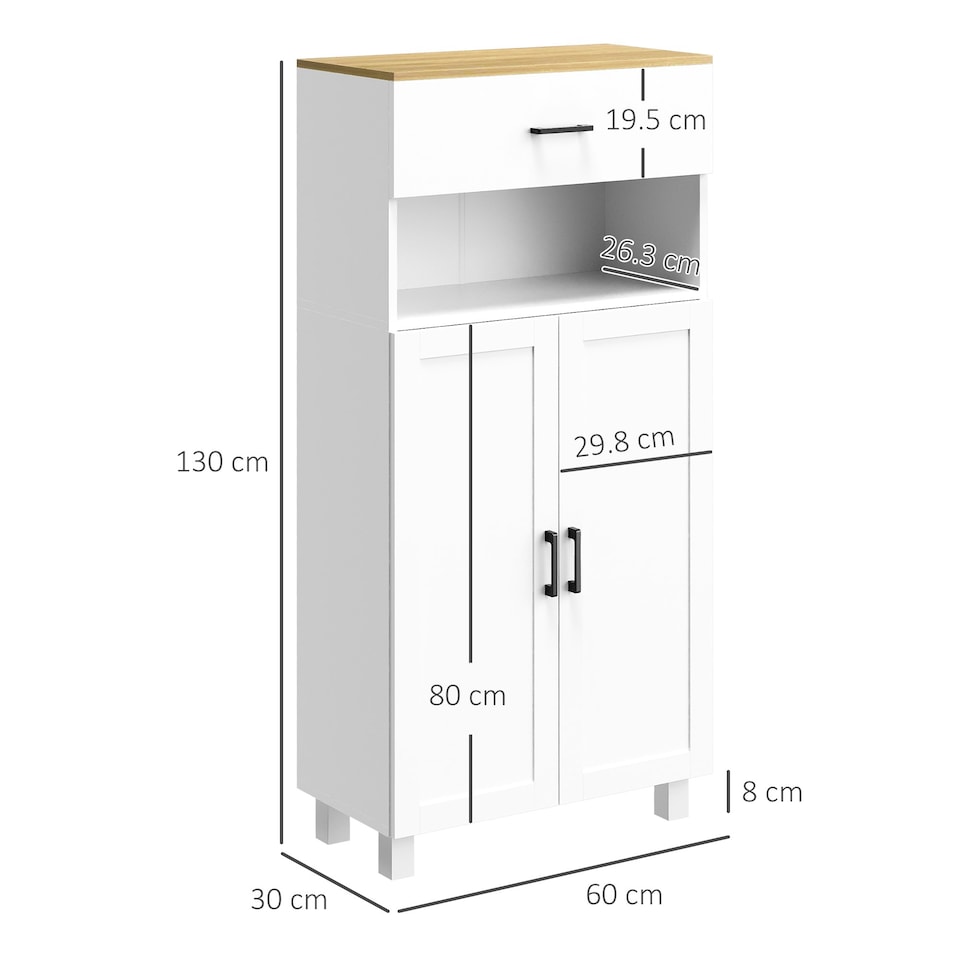 image 1 of HOMCOM Kitchen Cupboard Storage Cabinet with Drawer, Countertop, White