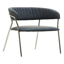 Interiors By Premier Dark Grey Leather Curved Dining Chair,Lounge Chair With Padded Seat,Chrome Finished Armchair, Accent Chair Grey