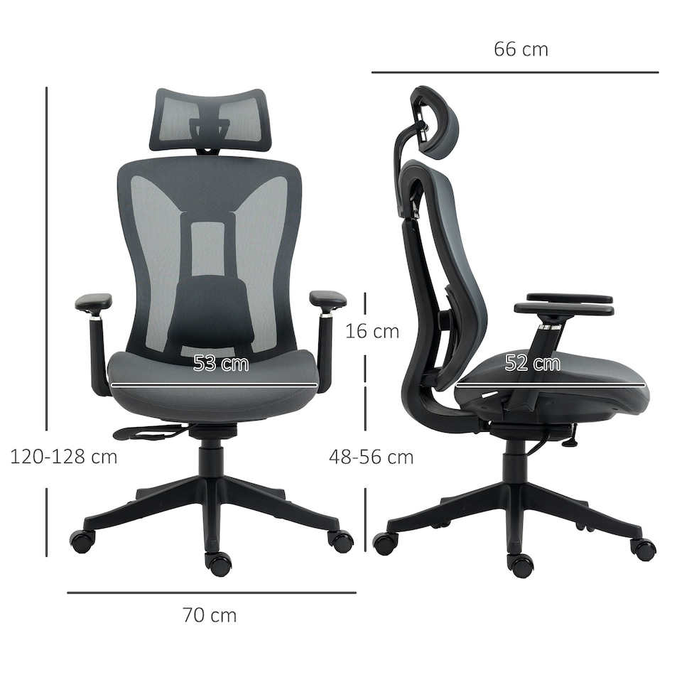 image 1 of Vinsetto Mesh Office Chair for Home with Lumbar Support, 3D Arm