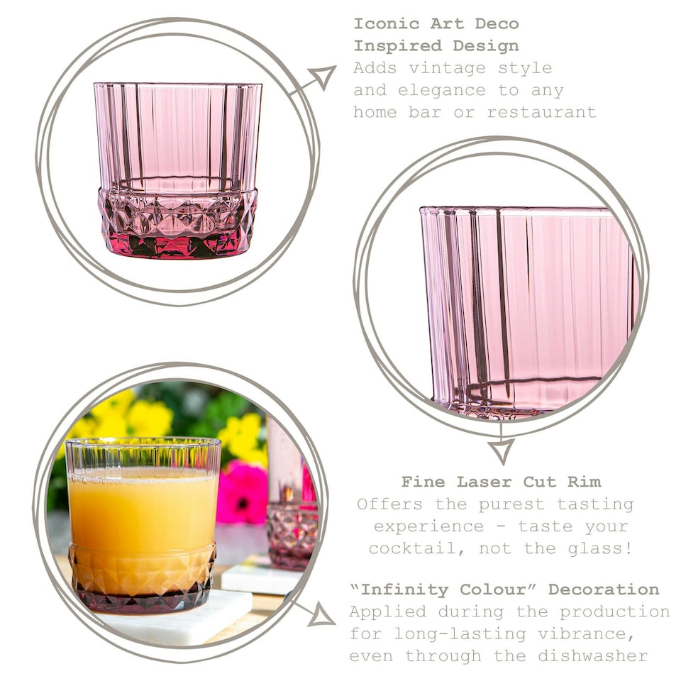 image 1 of Bormioli Rocco America '20s Water Glasses - 370ml - Lilac Rose - Pack of 6 Pink