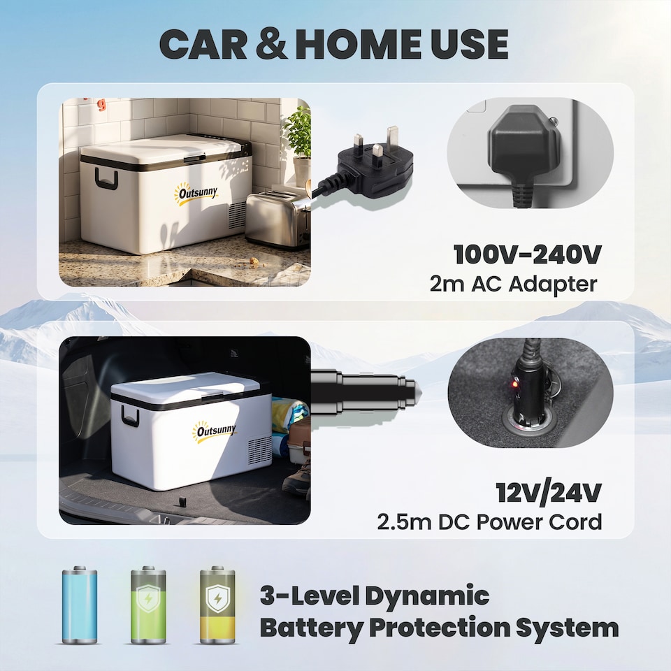 image 1 of Outsunny 12V Portable Car Refrigerator w/ Inner LED Light Indoor Outdoor, 25L