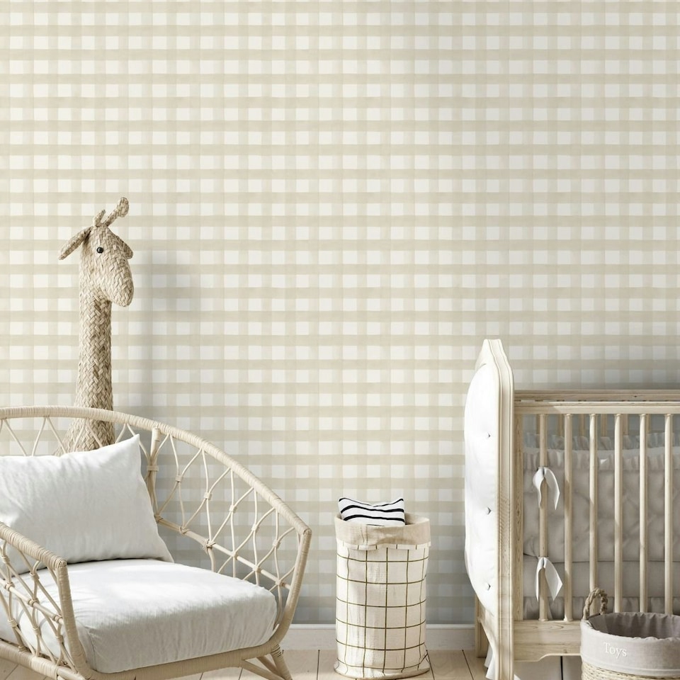 image 1 of Holden Décor Watercolour Gingham Wallpaper - Beige - One Size Brown
