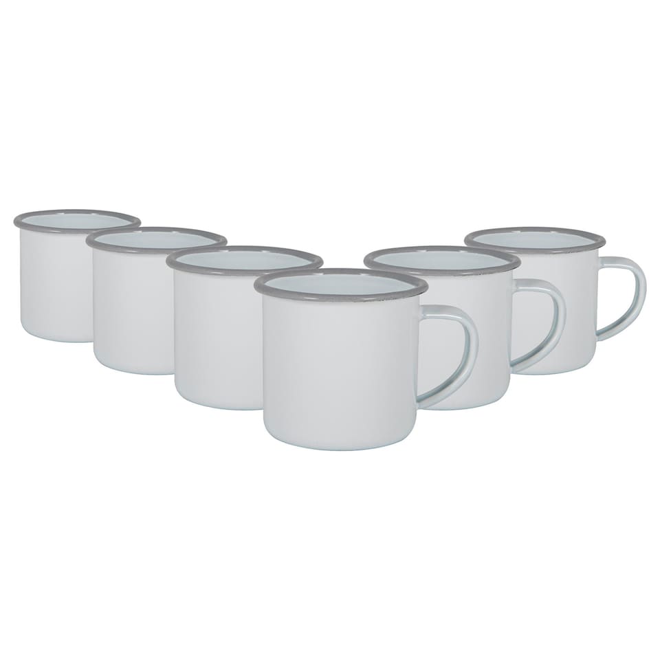 image 1 of Argon Tableware White Enamel Espresso Cups - 130ml - Grey - Pack of 6 | Grey | Grey