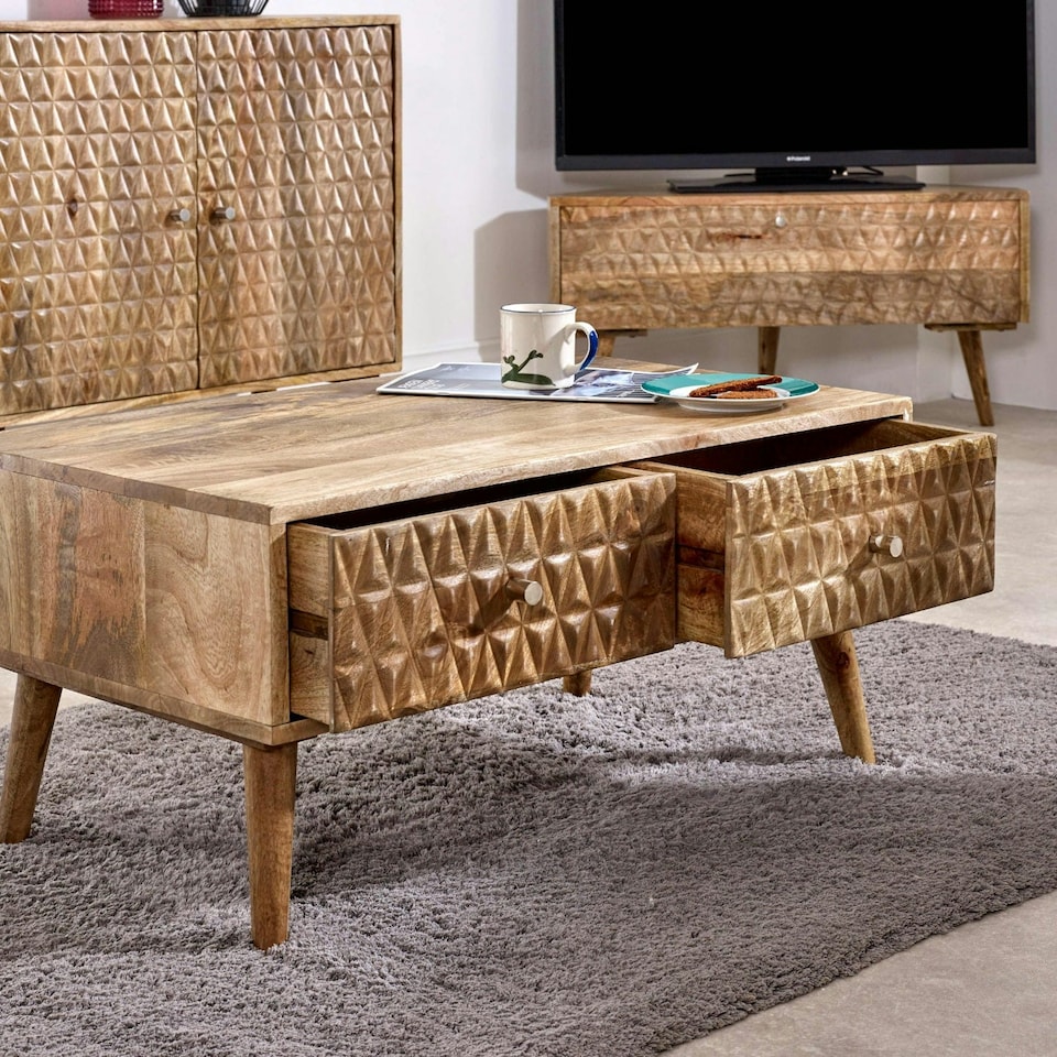 image 1 of Zenon Light Mango Wood Coffee Table with 2 Drawers Brown