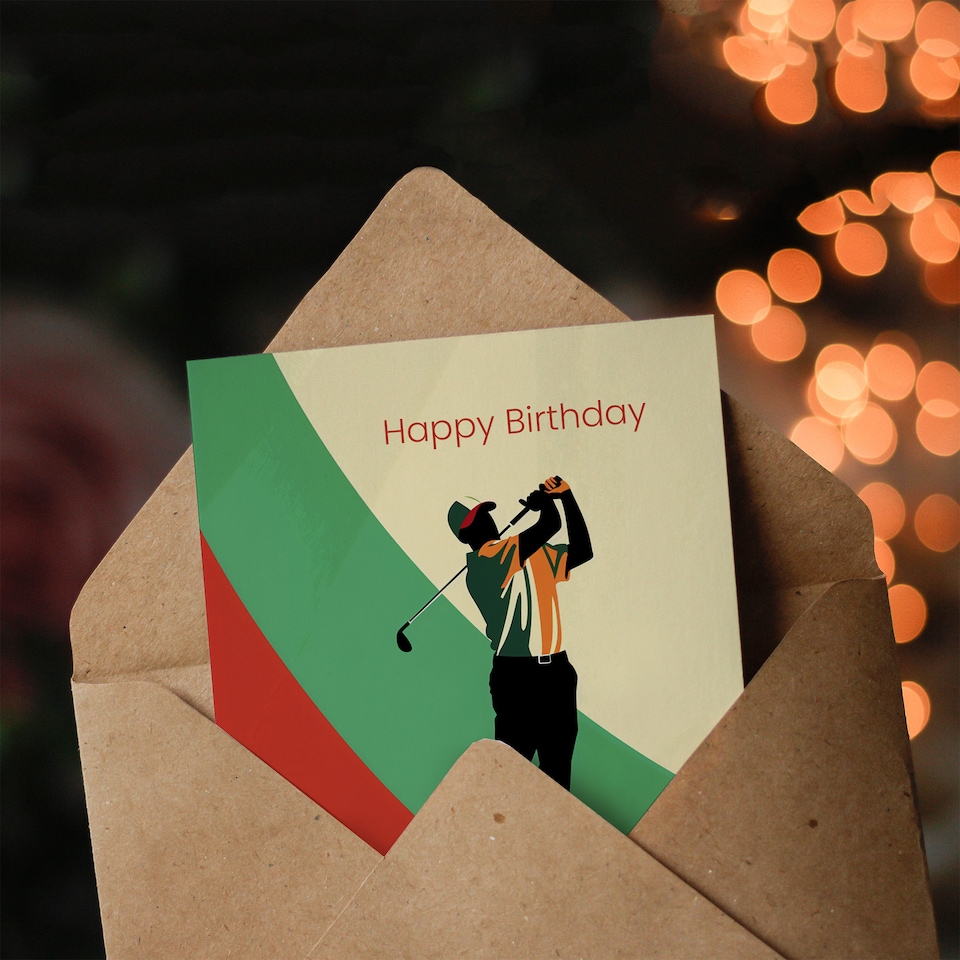 image 1 of Golfing Sport Golfer Golf Swing Pose Bold Design Birthday Card