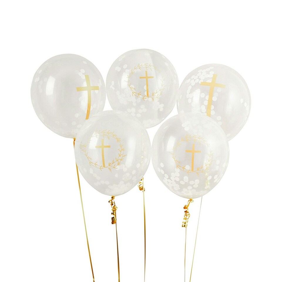 image 1 of Cross Confetti 12" Latex Balloon - Pack of 5