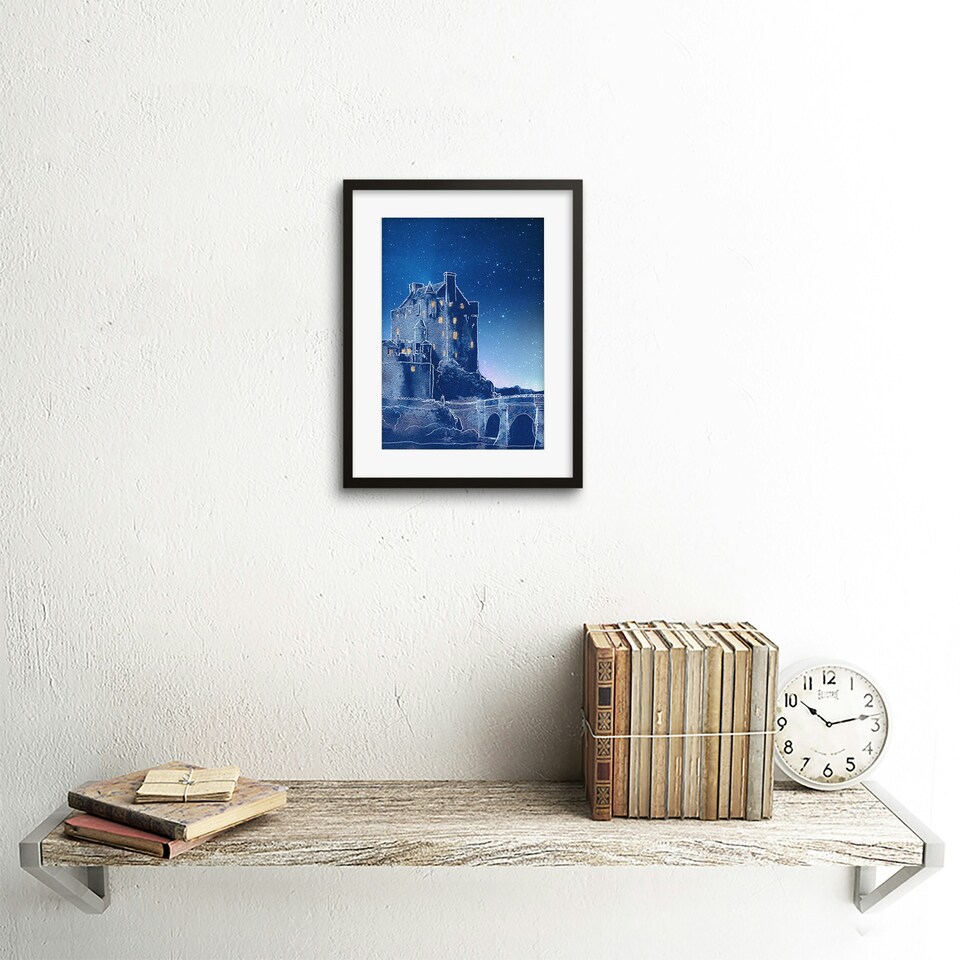 image 1 of Scotland Eilean Donan Castle Night Modern 9x7" Black Framed Wall Art Print