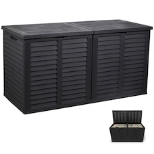 XXL 750L Garden Storage Box, Black - 155x66x80 cm, Double Lid, Weatherproof