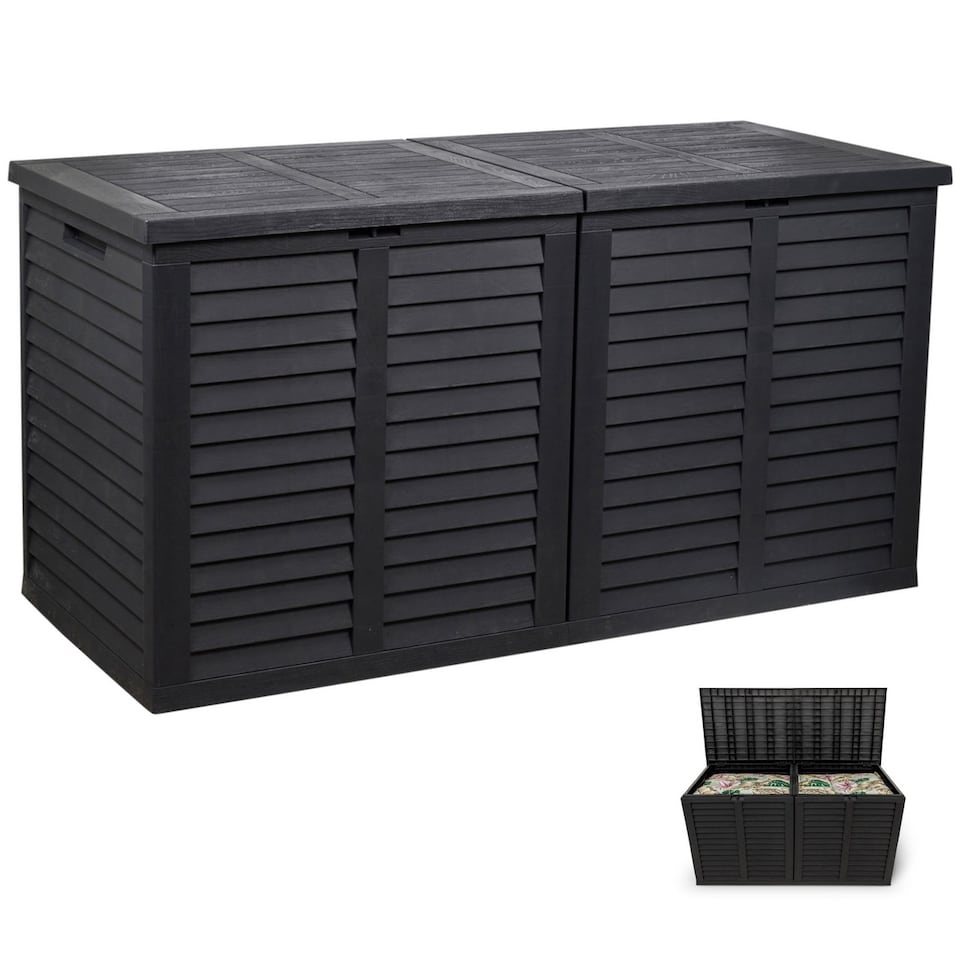 image 1 of XXL 750L Garden Storage Box, Black - 155x66x80 cm, Double Lid, Weatherproof