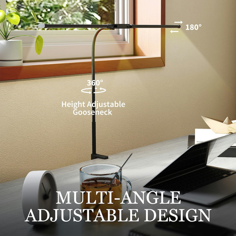 image 1 of HOMCOM Double Head Table Lamp with 3 Colour Modes & 10 Dimmable, Black | Black | 61W x 5.5D x 64H cm