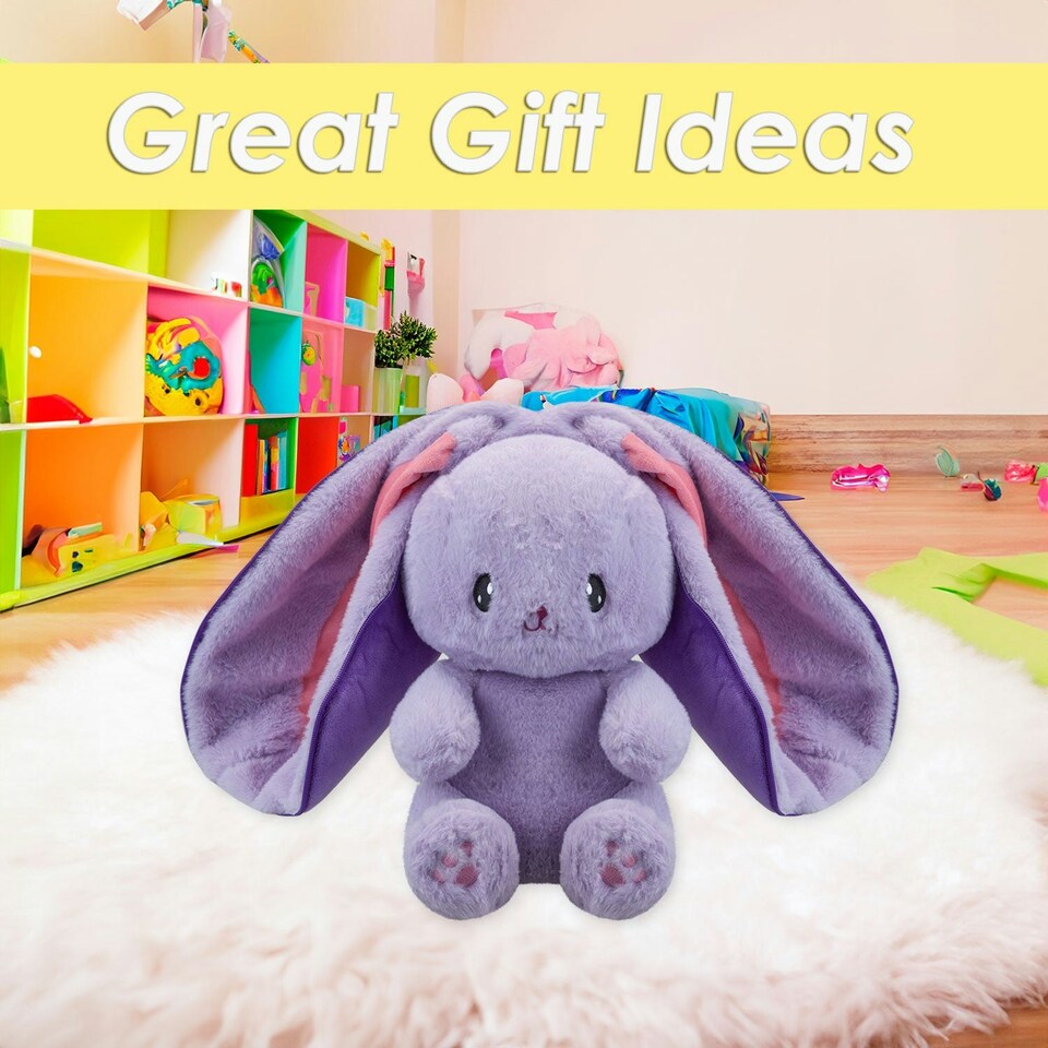 image 1 of Bunny Aubergine Soft Toy Folding Plush Cute Cuddly Fluffy Rabbit 35cm Aubergine