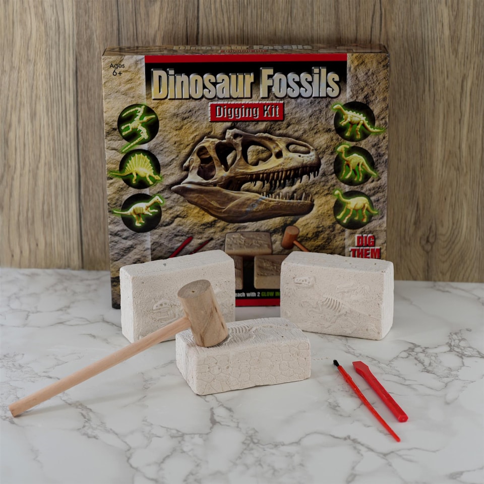 image 1 of The Magic Toy Shop Dinosaur Fossils Digging Excavation Kit Glow in the Dark Science Toy