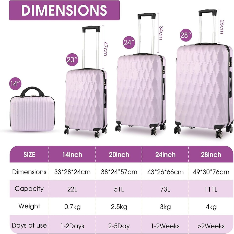 image 1 of 4 Piece Travel Luggage Sets with 360° Spinner Wheels
