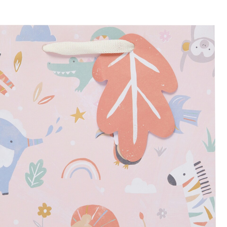 image 1 of Multipack of 3 Medium Gift Bags | Party Bags for Presents | New Baby Girl | For Parents | Cute Animals Design Pink