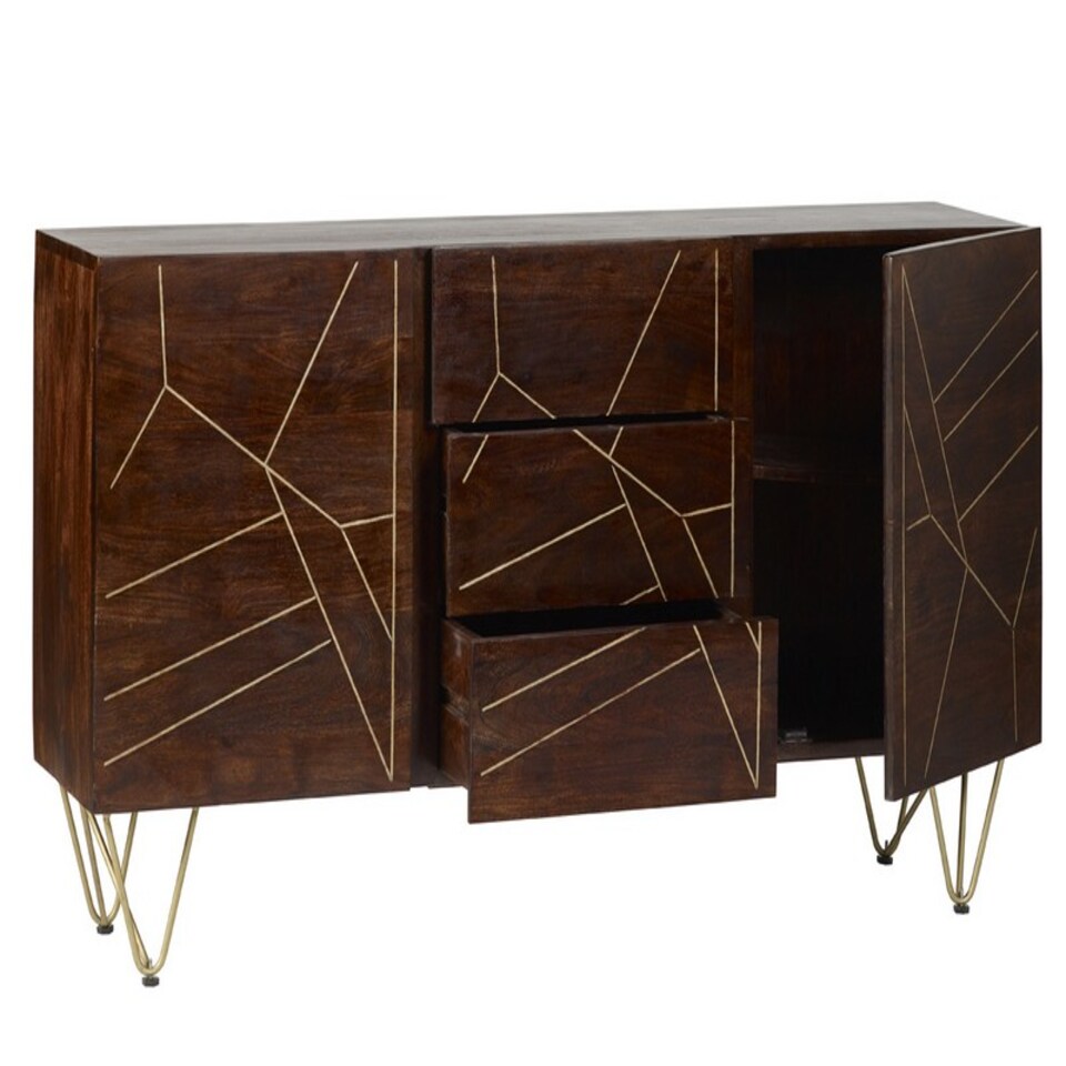 image 1 of Dark Gold Extra Large Sideboard 3 Drawers And 2 Doors - Solid Mango Wood - L40 x W160 x H85 cm | Brown
