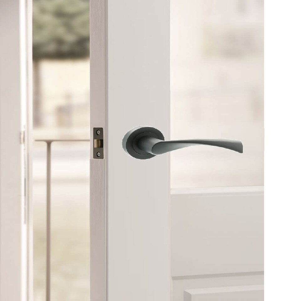 image 1 of Golden Grace 5 Pairs Astrid Twist Design Door Handles on Round Rose in Matt Black Finish Black