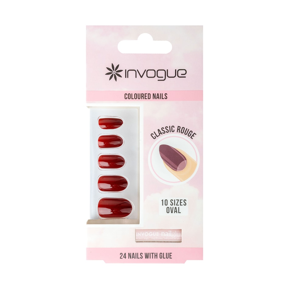image 1 of Invogue Classic Rouge Oval False Nails Medium Length Pack of 24 | Red | Classic Rouge | Medium length