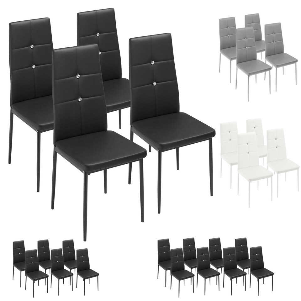 image 1 of Dining Chair Set - high backrest, slim steel legs & rhinestone highlights - Set of 8 Black