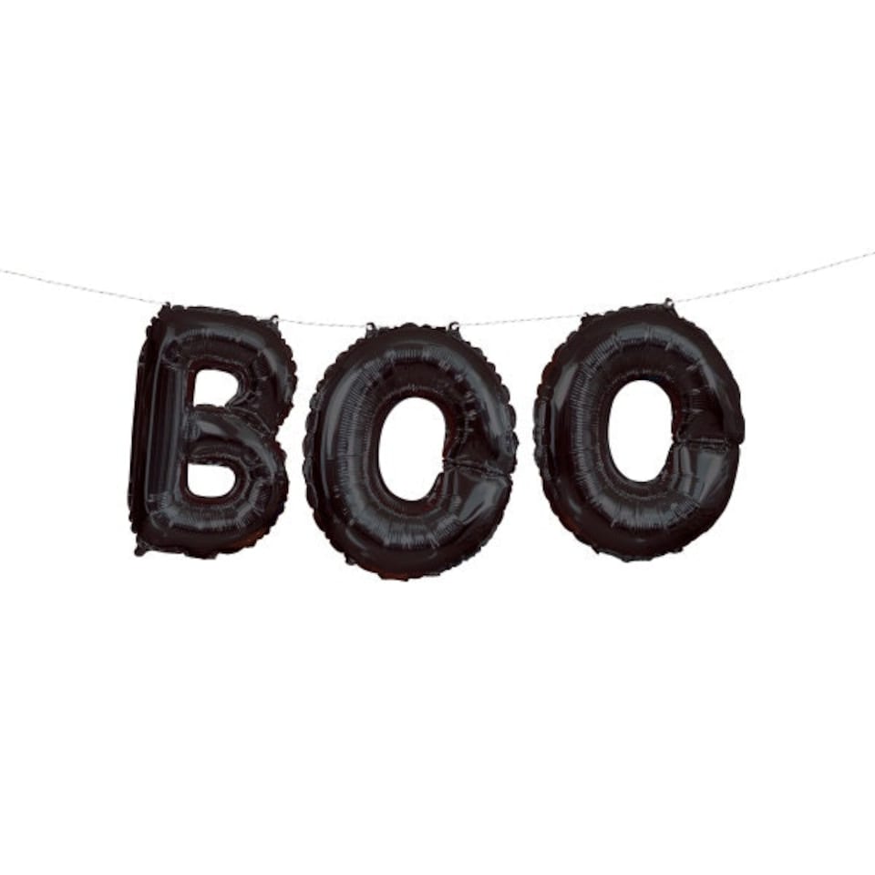 image 1 of 14" Black Halloween "Boo" Foil Letter Balloon Banner Kit